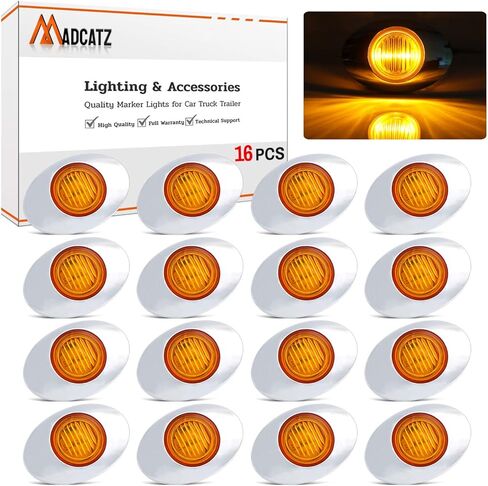MADCATZ 3 بوصة (حزمة من 16) كهرمان بيضاوي صغير LED 3 ثنائيات جانبية لوحة ضوء مصباح دوران شامل مع إطار من الكروم لمقطورة الالتقاط RV Van Lorry Truck Boat Cabin 12V DC Low Q012 in Kuwait