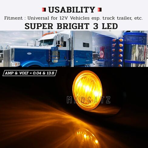 MADCATZ 3 بوصة (حزمة من 16) كهرمان بيضاوي صغير LED 3 ثنائيات جانبية لوحة ضوء مصباح دوران شامل مع إطار من الكروم لمقطورة الالتقاط RV Van Lorry Truck Boat Cabin 12V DC Low Q012 in Kuwait