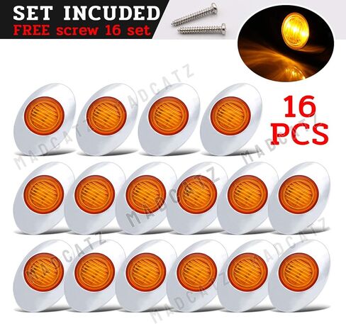 MADCATZ 3 بوصة (حزمة من 16) كهرمان بيضاوي صغير LED 3 ثنائيات جانبية لوحة ضوء مصباح دوران شامل مع إطار من الكروم لمقطورة الالتقاط RV Van Lorry Truck Boat Cabin 12V DC Low Q012 in Kuwait