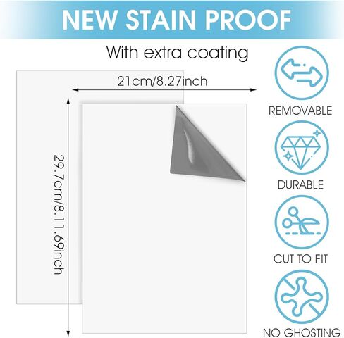 2 Pack Dry Erase Board Sticker Whiteboard Paper 11.7" × 8.3" Self Adhesive Dry Erase Marker White Board Stick On Wall for Kids Office Home Desk Refrigerator Door Classroom Reusable Blank Sheet in Kuwait