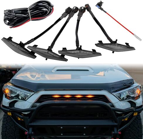 مصابيح شواية LED لشبكة Toyota 4Runner TRD Pro 2014-2023، بما في ذلك SR5، TRD للطرق الوعرة، محدودة، TRO Pro Models Raptor Style LED Light (ضوء كهرماني مع غطاء كهرماني) in Kuwait