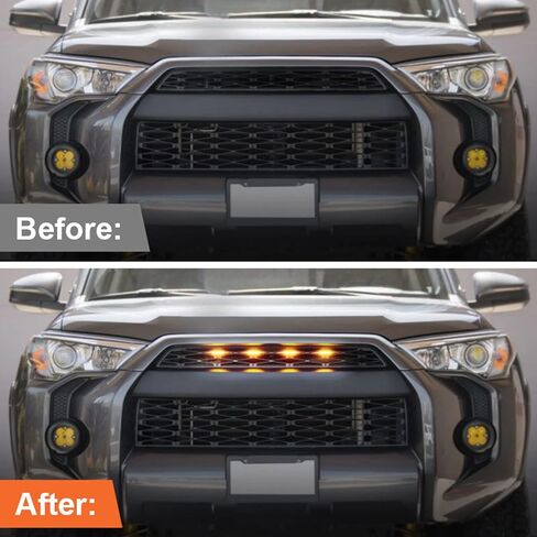 مصابيح شواية LED لشبكة Toyota 4Runner TRD Pro 2014-2023، بما في ذلك SR5، TRD للطرق الوعرة، محدودة، TRO Pro Models Raptor Style LED Light (ضوء كهرماني مع غطاء كهرماني) in Kuwait