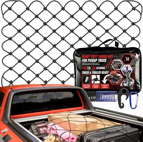 Premium Heavy-Duty Cargo Net for Truck Bed, SUV, and Roof Rack 3x5 Elastic Stretchable Net with Metal Hooks for Secure Tie-Down -Perfect for Large Loads, Trailers, and Camping Gear in Saudi Arabia