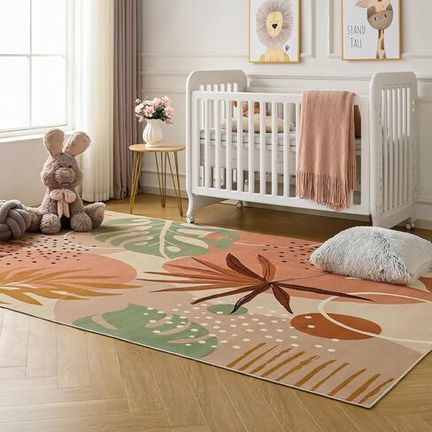 OIGAE 5x7 Area Rugs, Washable Nursery Rug for Bedroom, Living Room, Soft Low Pile Non-Slip Throw Carpet for Home, Classrom, Office, Pink in Kuwait