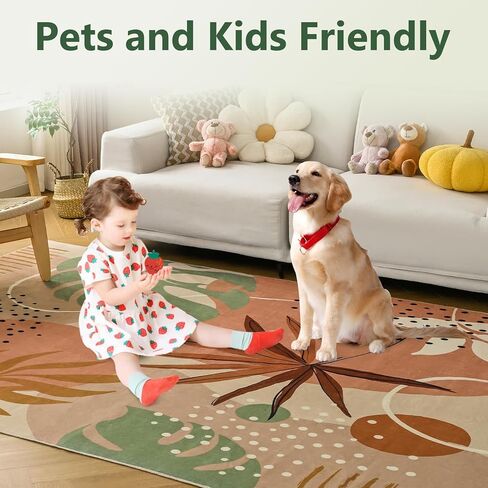 OIGAE 5x7 Area Rugs, Washable Nursery Rug for Bedroom, Living Room, Soft Low Pile Non-Slip Throw Carpet for Home, Classrom, Office, Pink in Kuwait