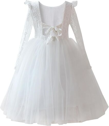Tutu.kk Toddler Girls Tutu Dress Lace Bow Tie-Back Straight Tulle Long Sleeve Flower Girl Dresses for Party in Saudi Arabia
