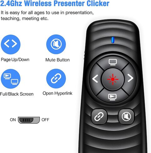 جهاز عرض تقديمي لاسلكي 2 في 1 USB من النوع C، جهاز نقر بسرعة 2.4 جيجا هرتز لعروض Powerpoint التقديمية، جهاز نقر العرض التقديمي مع التحكم في مستوى الصوت والارتباط التشعبي، مؤشر جهاز النقر المنزلق لأجهزة الكمبيوتر المحمول Mac في الفصل الدراسي in Saudi Arabia