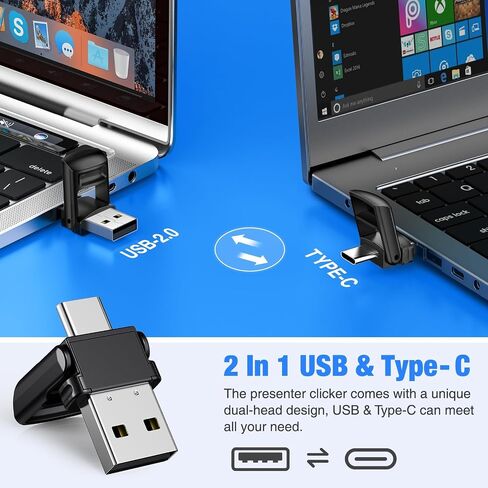 جهاز عرض تقديمي لاسلكي 2 في 1 USB من النوع C، جهاز نقر بسرعة 2.4 جيجا هرتز لعروض Powerpoint التقديمية، جهاز نقر العرض التقديمي مع التحكم في مستوى الصوت والارتباط التشعبي، مؤشر جهاز النقر المنزلق لأجهزة الكمبيوتر المحمول Mac في الفصل الدراسي in Saudi Arabia