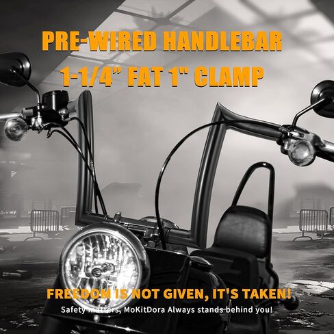 MoKitDora Sportster Dyna Softail Pre-wired Ape Hangers 12" Rise 1.25" Fat 1" Clamp Handlebar Meathook Bars for 2012-2017 Dyna Softail 2014-up Sportster, Chrome in Kuwait