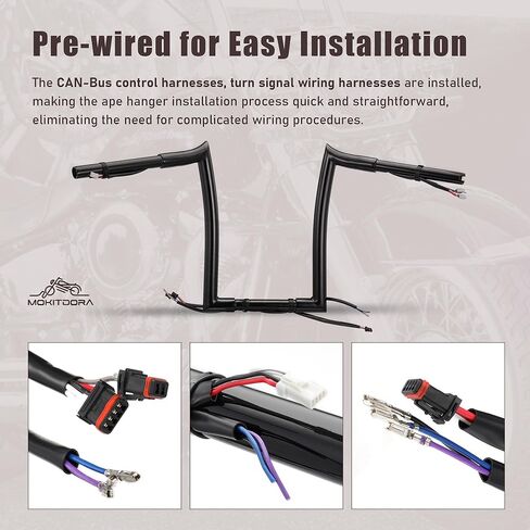 MoKitDora Sportster Dyna Softail Pre-wired Ape Hangers 12" Rise 1.25" Fat 1" Clamp Handlebar Meathook Bars for 2012-2017 Dyna Softail 2014-up Sportster, Chrome in Kuwait