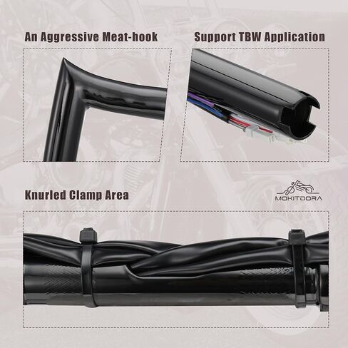 MoKitDora Sportster Dyna Softail Pre-wired Ape Hangers 12" Rise 1.25" Fat 1" Clamp Handlebar Meathook Bars for 2012-2017 Dyna Softail 2014-up Sportster, Chrome in Kuwait