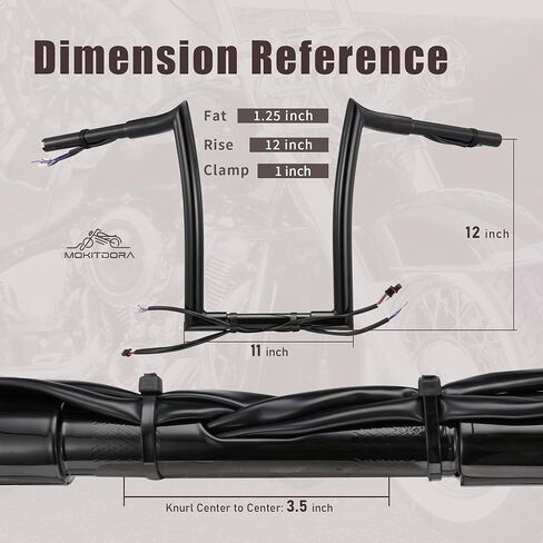 MoKitDora Sportster Dyna Softail Pre-wired Ape Hangers 12" Rise 1.25" Fat 1" Clamp Handlebar Meathook Bars for 2012-2017 Dyna Softail 2014-up Sportster, Chrome in Kuwait