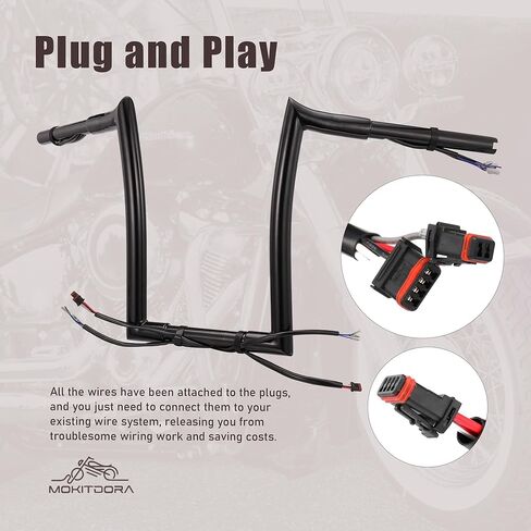 MoKitDora Sportster Dyna Softail Pre-wired Ape Hangers 12" Rise 1.25" Fat 1" Clamp Handlebar Meathook Bars for 2012-2017 Dyna Softail 2014-up Sportster, Chrome in Kuwait