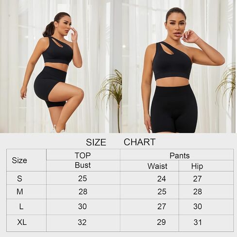 Women's 2 Piece Exercise One shoulder Sports Bra Tops High Waist Shorts Leggings Active Set in Saudi Arabia