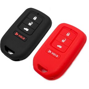 Silicone Key Fob Cover Fit for Honda Accord Civic Crosstour CR-V CR-Z Fit Insight Odyssey Pilot Ridgeline HR-V Smart 4 Buttons | Car Accessories | Remote Key Protection Case - Black & Red
