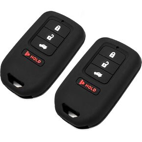 Silicone Key Fob Cover Fit for Honda Accord Civic Crosstour CR-V CR-Z Fit Insight Odyssey Pilot Ridgeline HR-V Smart 4 Buttons | Car Accessories | Remote Key Protection Case - Black & Red