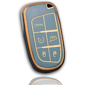 RICHBULL For Jeep Key Fob Cover with Leather Keychain,Premium Soft TPU Protection Key Case for Jeep Smart Key 3 4 5 Buttons Protector Challenge（White ）