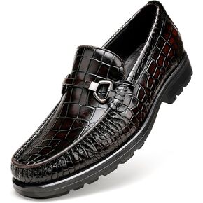 Men's Leather Dress Shoes, Classic Crocodile Printed Dress Shoes Casual Slip-on Penny Loafer for Mens
