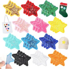 Sequin Star Patches for Trucker Hats: Funcolor 24PCS Self-Adhesive Sparkly Embroidered Stick on Clothing Jackets Jeans - Multicolor Glitter Star Applique Stickers Patches for DIY Accessories