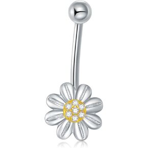 Daisy Belly Button Ring Sterling Silver Daisy Flower Belly Ring 14G Daisy Navel Jewelry Gifts for Women