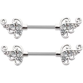 316L Stainless Steel Nipple Rings, Surgical Steel Nipple Bars, 14G Nipple Piercing Barbell, Sparkle Cubic Zircons CZ, Nipple Piercing Jewelry