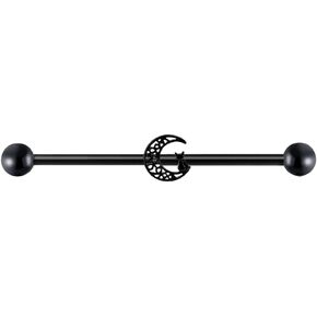 14G Black Moon Industrial Barbell Earrings Stainless Steel for Women 38mm Black IP Coated Industrial Bar Cartilage Earrings Hypoallergenic Industrial Piercing Jewelry