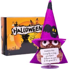 Halloween Emotional Support Cucumber Witch Hat and Cloak Gift, Cute Knitted Crochet Cucumber Potato Doll with Magic Hat Toy with All Saints' Day Party Encouragement Room Decoration