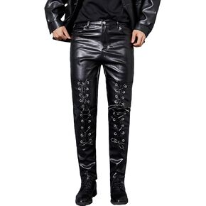 Idopy Men's Rock Steampunk Gothic Lace Up Cosplay Party PU Leather Pants