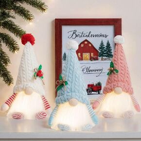 Light Up Christmas Gnomes Plush, Set of 3 Small Gnomes for Christmas Decoration, Handmade for Women Mom Grandma Sisters Friends Cowokers, Christmas Decor