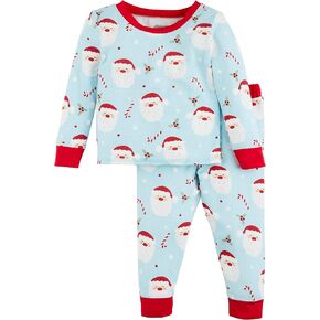 Mud Pie Boys Children's Blue Santa Glow Toddler Pajama Set