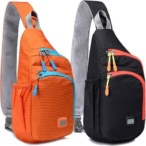 Peicees Pack of 2 Medium Orange & Black Sling Backpack Waterproof Unisex Shoulder Bag Chest Crossbody Daypack