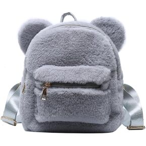 Women Mini Cute Bear Ear Fuzzy Backpack, Winter Warm Plush Soft Furry Casual Daypack, Fashion Small Travel Bag (Pink A,Women,Polyester,Adult,Hand Wash Only,China)