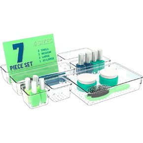 Yieach 25 Pcs Drawer Organizer Set,4 Sizes Clear Plastic Organization and Storage,Clear Kitchen Drawer Organizer and Vanity Organizer for Kitchen Utensils,Makeup,Jewelry,Snacks,Office,Bathroom