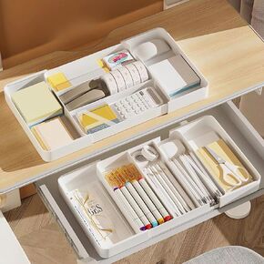 Shallow Drawer Organizer, 2 Pack Expandable Office Drawer Organizers Dividers, Pen Organizer for Desk, Tray Box Accessories for Desktop, Bathroom, Kitchen, Makeup, Vanity, Medicine