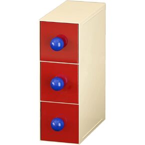 Stackable drawer with 3 Drawers, Bathroom Storage Organization, Makeup Organizer for Nail Polishes, Liquid Foundation, Lipsticks, Powder Puff, Red