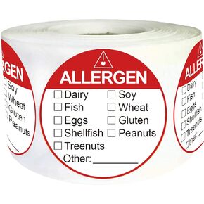Allergen Allergy Warning Labels Sticker 2 Inch Fluorescent Red Adhesive Allergies Stickers Food Rotation Labels Food Allergy Warning Circle Dots Label for Grocery Stores,Food Packaging 500 Pcs