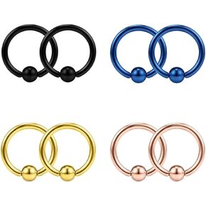 8pc Multi Color Surgical Steel 16g Captive Bead Ring CBR Lip Nose Ear Daith Tragus Helix Earrings Piercing Set