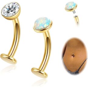 REVOLIA 2Pcs 14G F136 Titanium Floating Belly Button Rings for Women Flat Back CZ Belly Rings Opal Curved Navel Rings Disc Bottom Belly Piercings Jewelry 8/10/12/14mm