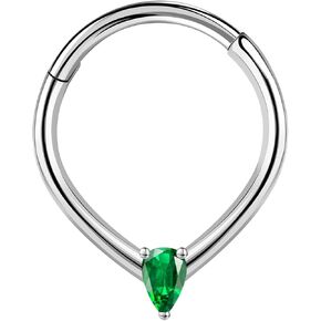 ZS 1 Piece Cubic Zircon Septum Rings Nose Ring, 16G Stainless Steel Nose Piercing Nose Jewelry Hinged Segment Ring Cartilage Earring Hoop Water Drop Daith Ear Piercing for Women Men