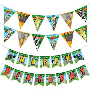 Treasures Gifted Officially Licensed Wild Kratts Birthday Party Supplies - Set of 3 Wild Kratts Birthday Banners - 1 Happy Birthday Banner & 2 Triangle Birthday Pennants - Wild Kratts Room Decorations