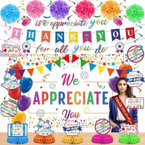 We Appreciate You Decorations Blue Gold Thank You for All You Do Banner Honeycomb Centerpieces Hanging Swirls Employee Staff Appreciation Gift Pastor Teacher Doctor Retirement Appreciation Party Decor