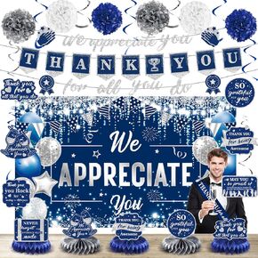We Appreciate You Decorations Blue Gold Thank You for All You Do Banner Honeycomb Centerpieces Hanging Swirls Employee Staff Appreciation Gift Pastor Teacher Doctor Retirement Appreciation Party Decor in Kuwait