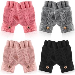 Liitrsh Winter Knitted Fingerless Gloves for Women Half Finger Mitten Convertible Flip Top Mitten for Women Costume Accessory