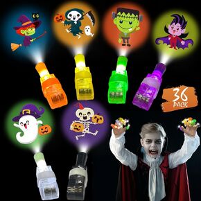 Halloween Party Favors for Kids, 36 Pcs Halloween LED Light Up Finger Lights Toys Goodie Bag Pinata Fillers, Trick or Treats Glow In The Dark Toys Bulk for Halloween Party Classroom Gifts Prizes