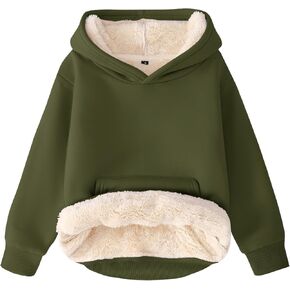 Flygo Unisex Boys Girls Fleece Lined Sherpa Hoodie Kids Warm Winter Hoodies Pullover Hooded Sweatshirt Sweater