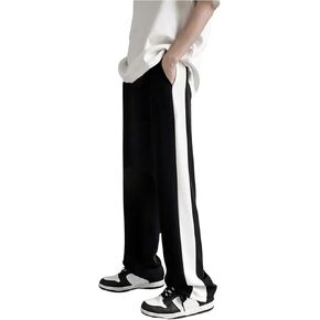 OYOANGLE Men's Colorblock Drawstring Elastic Waist Straight Leg Casual Pants Loose Long Sweat Pants