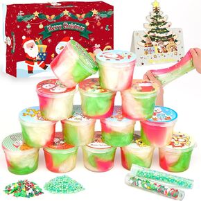 Christmas Galaxy Slime Kit 14 Pack, Advent Calendar 2024, Mini Slime Party Favors for Girls Boys, Goodie Bag Stuffers, Smooth, Soft and Non Sticky, Stress Relief Colorful Bulk Slime Pack Toy for Kids