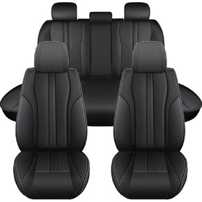 Car Seat Covers 5 Pieces Full Set Universal Seat Covers for Cars Black Leather Car Seat Cover Waterproof Cars Seats Protector Cushion Fit for Sedan SUV Truck Pick-up Auto Front Seats and Rear