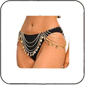 Brishow Sequins Body Chain Jewelry Gold Waist Chain Layered Belly Chains for Women