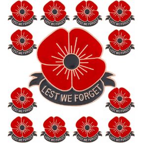 HAFILO 12/25/50/100pcs poppy flower brooch pins Memorial Day lapel pin Metal enamel Lest We Forget Poppy Pins Veterans Day badge Souvenir gift bulk